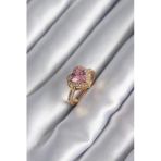 Mey İthalat® Pirinç Gold Renk Pembe Zirkon Taşlı Charm Kalp Model Kadın Yüzük