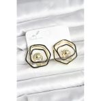 Mey İthalat® Pirinç Gold Renk Siyah Mineli Geometrik Gül Model Kadın Küpe