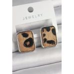 Mey İthalat® Pirinç Gümüş Renk Leopar Desenli Kare Model Kadın Küpe