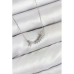 Mey İthalat® Pirinç Zirkon Taşlı Balık Kılçığı Model Gümüş Renk Kadın Kolye