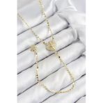 Mey İthalat® Pirinç Zirkon Taşlı Ezme Zincirli Madalyon Model Gold Renk Y Kolye