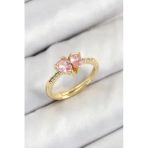 Mey İthalat® Pirinç Zirkon Taşlı Pembe Kalp Model Gold Renk Kadın Yüzük