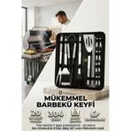 Mey İthalat® Profesyonel Barbekü Seti 20 Parça Çantalı Paslanmaz Çelik Mangal Maşa Spatula Fırça Şiş 723132