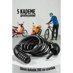 Mey İthalat® Şifreli Bisiklet Kilidi 16 Mm Kalınlık 200 Cm Scooter Motosiklet Kilidi - Çelik Kablo 722481