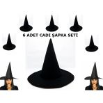 Mey İthalat® Siyah Cadı Şapkası Keçe Yetişkin Boy 6 Adet