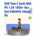 Mey İthalat® Usb Type-C Şarjlı Aaa Lityum Pil | 1.5V Sabit Voltaj, 1000+ Şarj Döngüsü Ile Uzun Ömür