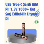 Mey İthalat® Usb Type-C Şarjlı Aaa Lityum Pil 1000+ Şarj Döngüsü Ile Uzun Ömür
