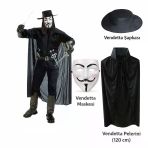 Mey İthalat® Vendetta Kostüm Seti – Şapka Maske Pelerin (120 Cm)