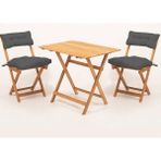 Meya Dekor 3'lü Katlanır Masa-Sandalye 60X80 Balkon Bahçe Mutfak Bistro Set Antrasit Minderli 2 Kişilik Ahşap