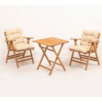 Meya Dekor Minderli Loretta Masa Sandalye Seti 2+1 Ahşap Bahçe Balkon Teras Katlanır Set 60x60 Masa Ahşap