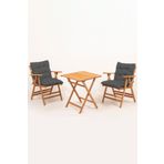 Meya Dekor Minderli Loretta Masa Sandalye Seti 2+1 Ahşap Bahçe Balkon Teras Katlanır Set 60x60 Masa-ANTRASİT