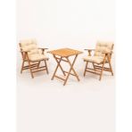 Meya Dekor Minderli Loretta Masa Sandalye Seti 2+1 Ahşap Bahçe Balkon Teras Katlanır Set 60X60 Masa - Kare