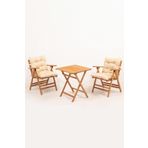 Meya Dekor Minderli Loretta Masa Sandalye Seti 2+1 Ahşap Bahçe Balkon Teras Katlanır Set 60x60 Masa