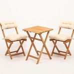 Meya Dekor MYB04 Bistro Set 2+1 Minderli Katlanabilir Krem Masa Sandalye Takımı