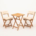 Meya Dekor Sırt ve Oturak Minderli Balkon Bahçe Mutfak 3'lü Bistro Set Katlanır Masa-Sandalye 50X50 Masalı