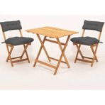 Meya Dekor Sırt Ve Oturak Minderli Balkon Bahçe Mutfak 3'lü Bistro Set Katlanır Masa-sandalye 60x80 Masalı Ahşap