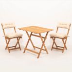 Meya Dekor Sırt ve Oturak Minderli Balkon Bahçe Mutfak 3'lü Bistro Set Katlanır Masa-Sandalye 60X80 Masalı - Krem