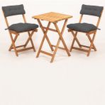Meya Dekor Sırt ve Oturak Minderli Balkon Bahçe Mutfak 3'lü Bistro Set Katlanır Masa-Sandalye - Ahşap - 50x50 cm