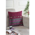 Meydaniye Çizgili Desenli İşlemeli Dolgulu Dekoratif Kırlent Fuşya 45 x 45