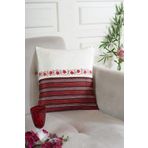 Meydaniye İşlemeli Çizgili Desenli Dolgulu Dekoratif Kırlent Kırmızı 45 x 45