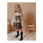meymers Kiz Çocuk Kurdeleli Şik Leopar Desenli Kazak&sweatshirt Etek Alt Üst Takim