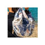 MEYN COLLECTİON KUMAŞ ÇANTALI PLAJ HAVLUSU SÜTLÜ KAHVE-MAVİ YAPRAK DESENLİ 90 x 160