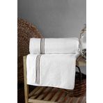MEYN COLLECTİON Piko Nakışlı 70x140 Ikili Banyo Havlusu BEYAZ-KOYU KAHVE ÇİZGİLİ 70 X 140