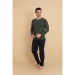 Meynur Moda Erkek Kaliteli Esnek Kumaşlı Pijama Takımı %90 Pamuklu - Haki - M