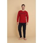 Meynur Moda Erkek Kaliteli Esnek Kumaşlı Pijama Takımı %90 Pamuklu - Kırmızı - 2XL
