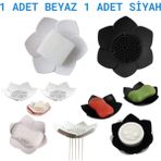 Meyre 2 Adet Lotus Çiçeği Modeli Katı Şık Sabunluk ve Sünger Tutacağı Silikon Modern Düzenleyici - Beyaz - Siyah