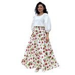 Meyve Desenli Kloş Poplin Etek (Kırmızı-Beyaz, L-XL)