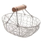 Meyve Kasesi Meyve Sepeti Ahşap Saplı Metal Retro Sepet, Taşınabilir, Çok İşlevli, Sebze, Meyve, Yumurta, Alışveriş, Pratik Saklama Sepeti, Düzenleyici, Beyaz Meyve Sepeti