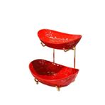 Meyve Tabağı Meyve Kasesi Tezgah için Meyve Kasesi Sepeti, Metal Ayaklı Çok Katmanlı Seramik Servis Kaseleri, Meyve, Sebze, Atıştırmalık, Fındık, Eğlence için Servis Tepsisi Kırmızı Katmanlı Meyve