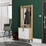 Mezza 5022 Royal Sol Aynalı 2 Kapaklı 2 Askılı Portmanto Sepet - Beyaz - Yunus - Meşe Beyaz
