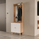 Mezza 5080 Rapsody Sol Aynalı 2 Kapaklı (Membran) 2 Askılı Bohem Portmanto Sepet-Beyaz - Meşe Beyaz
