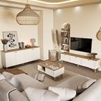 Mezza Set 1280-2100-1700 Monza Membran (mdf Kapaklı) Bohem Tv Ünitesi-orta Sehpa-konsol Seti Sepet-beyaz Çok Renkli