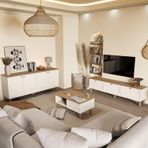 Mezza Set 1280-2100-1700 Monza Membran (Mdf Kapaklı) Bohem Tv Ünitesi-Orta Sehpa-Konsol Seti Sepet-Beyaz