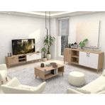 Mezza Set 1585-2074-1624 Exxen (Ahşap Ayaklı) Tv Ünitesi - Orta Sehpa - Konsol Seti Sepet - Beyaz - Sepet Ceviz - Beyaz