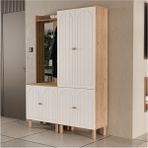 Mezza Set 5080-5084 Rapsody Sol Aynalı 6 Kapaklı (Membran) 7 Askılı Bohem Portmanto Sepet-Beyaz - Meşe Beyaz