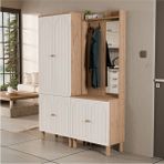 Mezza Set 5084-5076 Rapsody Sağ Aynalı 6 Kapaklı (Membran) 7 Askılı Bohem Portmanto Sepet-Beyaz - Meşe Beyaz