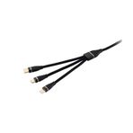 MF Product Jettpower 0060 1.2 m Siyah Metal Başlıklı Örgülü 3 in 1 Hızlı Şarj Kablosu