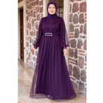MFA Moda MFA00777 Mor Kemer Detaylı Tül Abiye Elbise