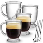 Mfacoy Cam Kahve Kupaları 4'lü Set, Şeffaf Büyük Kahve Kupası 15oz Sıcak İçecekler için Kulplu, Çay için Şeffaf Kupalar, Cappuccino, Latte, Espresso Kahve, Meyve Suyu, Cam Kahve Fincanları