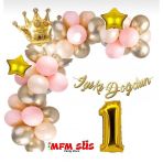 Mfm Parti 1 Yaş Rakam Gold Lüks Zincir Balon Seti 100 Cm Büyük Boy