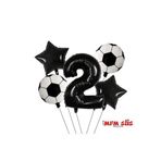MFM Parti 2 Yaş Rakam Siyah Yuvarlak Futbol Taraftar Folyo Balon Doğum Günü Seti