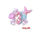 MFM Parti 3 Yaş Rakam Rose Folyo Balon Deniz Kızı Doğum Günü Seti