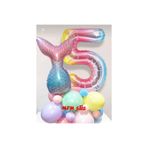 MFM Parti 5 Yaş Rakam Gökkuşağı Deniz Kızı Folyo Balon Seti