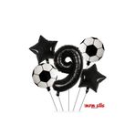 MFM Parti 9 Yaş Rakam Siyah Yuvarlak Futbol Taraftar Folyo Balon Doğum Günü Seti