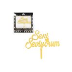 MFM Parti Gold Seni Seviyorum Pleksi Pasta Süsü
