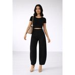 MG GİYİM STORE Krep Kumaş Yüksek Bel Balon Pantolon Siyah Ofis Günlük Şık